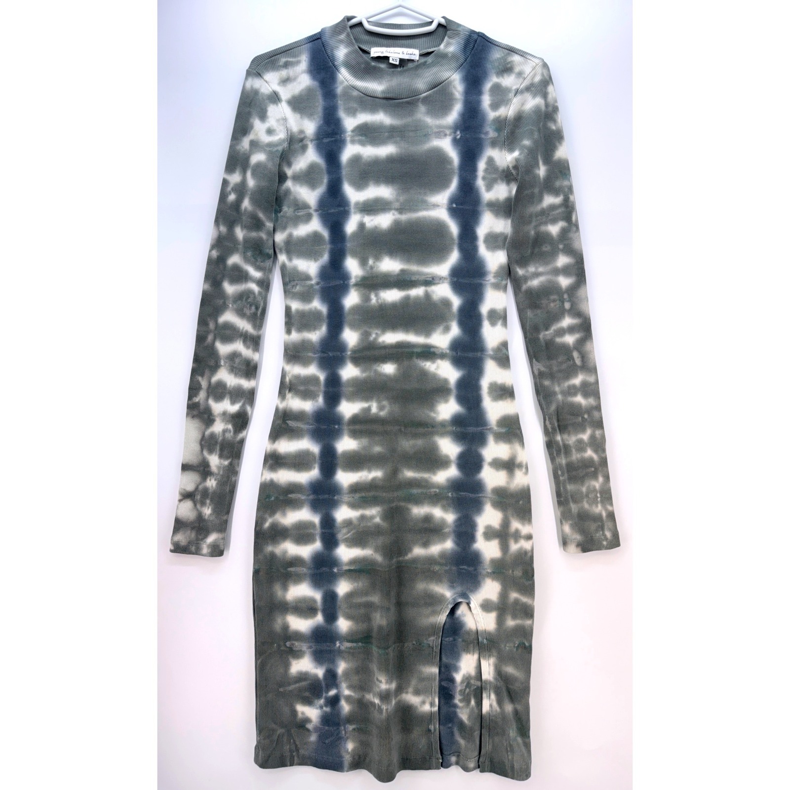 Tie Dye Ribbed Mock Neck Bodycon Mini Dress Sz Xs Y2k Boho Festival Fairy Grunge